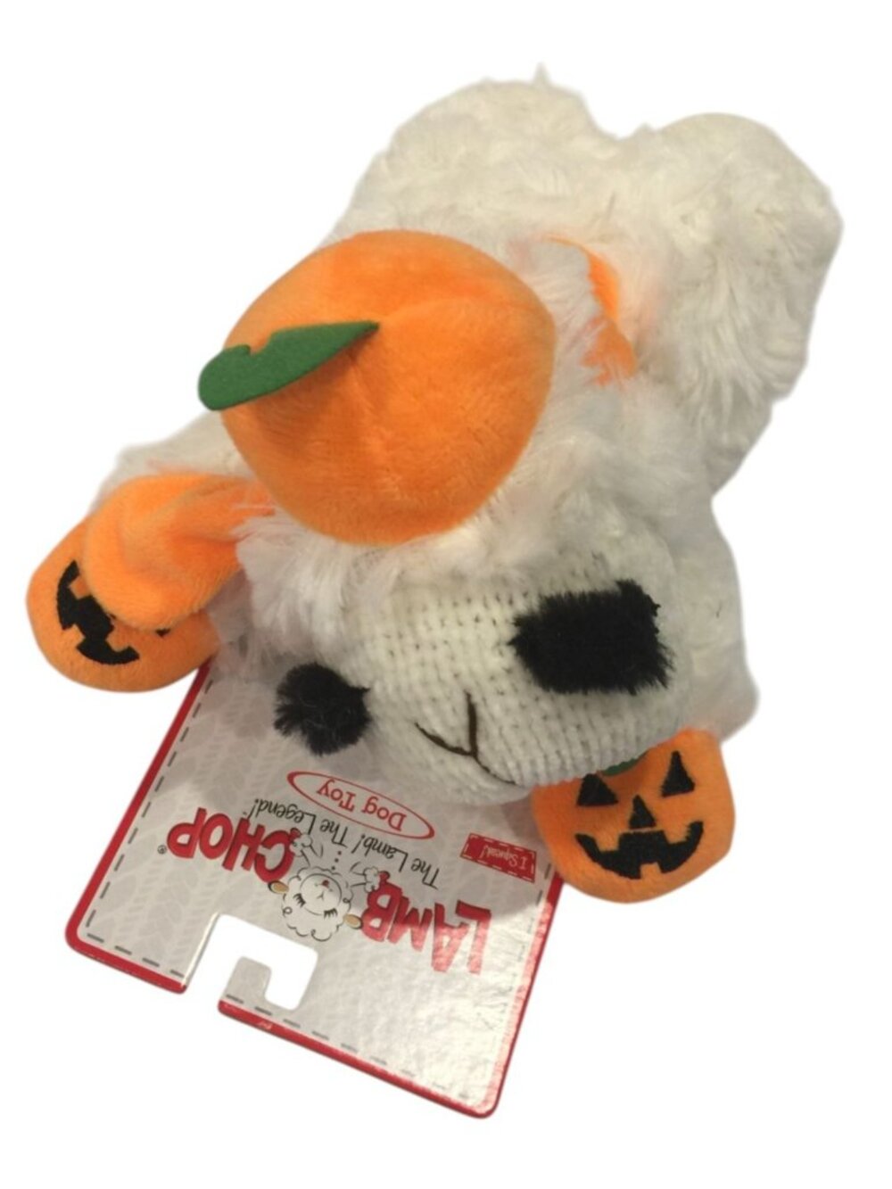 Lamb Chop Halloween Jack o Lantern 8" Dog Plush Toy Squeaker Orange Cream